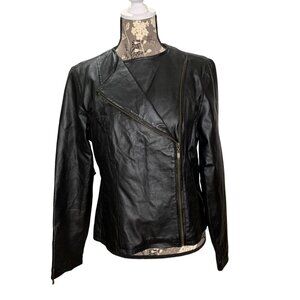 NWT LAL Live A Little Black Genuine Leather Jacket Asymmetrical Full Zip SZ L